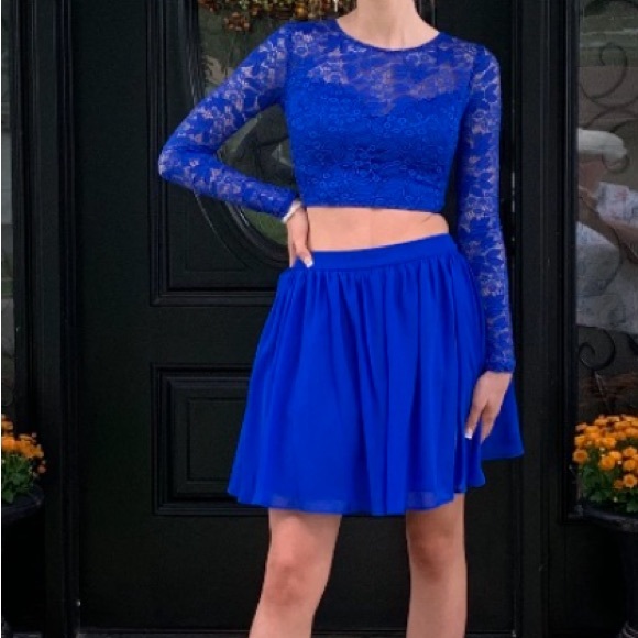 jcpenney blue homecoming dress Blue V-Neck Short Homecoming Dresses with Beadings 2018 Satin Prom Par –  angelaweddings main image 1